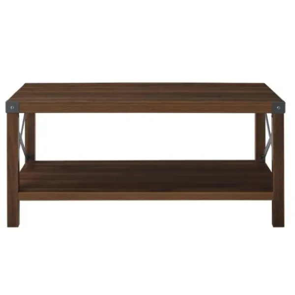 Coffee Tables-Kirkland's Home Walnut X-Frame Rustic Wood Coffee Table Brown