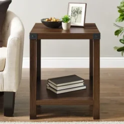 Accent & End Tables-Kirkland's Home Walnut X-Frame Rustic Wood Accent Table Brown