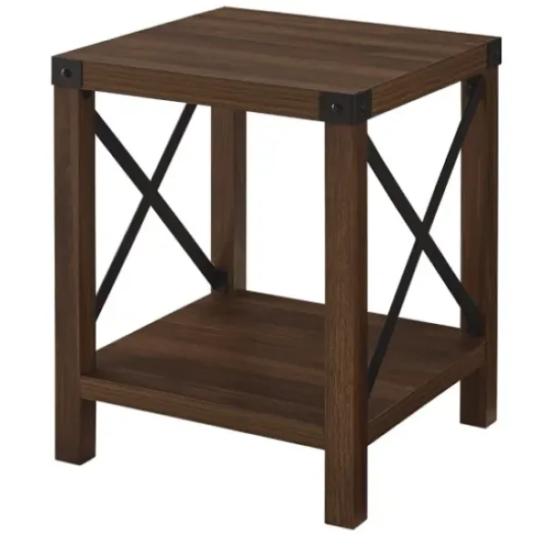Accent & End Tables-Kirkland's Home Walnut X-Frame Rustic Wood Accent Table Brown