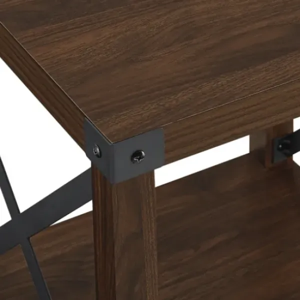 Accent & End Tables-Kirkland's Home Walnut X-Frame Rustic Wood Accent Table Brown