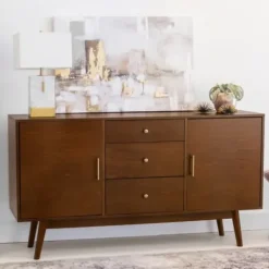 Console Tables-Kirkland's Home Warm Brown Mid-Century Modern Storage Console
