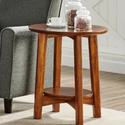 Accent & End Tables-Kirkland's Home Warm Chestnut Wood Round Accent Table Brown