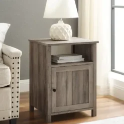 Accent & End Tables-Kirkland's Home Wash Grooved Door Side Table Gray