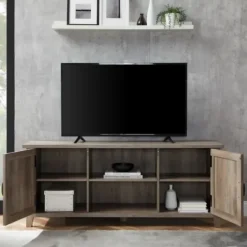 Tv Stands & Media Consoles-Kirkland's Home Wash Grooved Door Tv Stand Gray