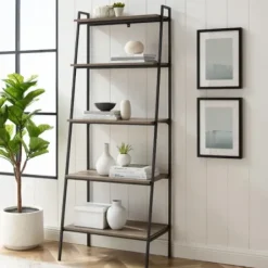 Bookshelves-Kirkland's Home Wash Industrial Ladder Bookshelf Gray