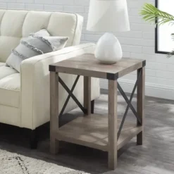 Accent & End Tables-Kirkland's Home Wash Industrial X-Frame Accent Table Gray