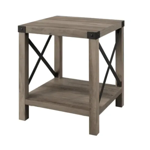 Accent & End Tables-Kirkland's Home Wash Industrial X-Frame Accent Table Gray