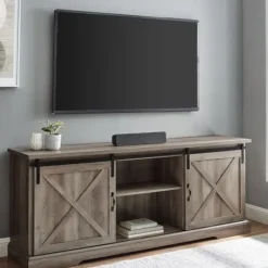Tv Stands & Media Consoles-Kirkland's Home Wash Sliding Barn Door Tv Stand Gray