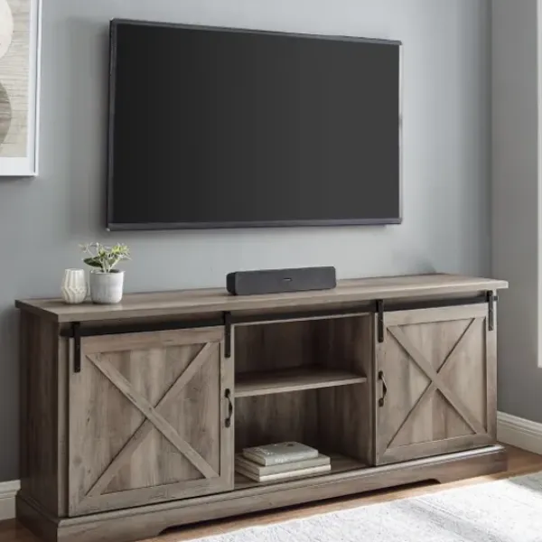 Tv Stands & Media Consoles-Kirkland's Home Wash Sliding Barn Door Tv Stand Gray