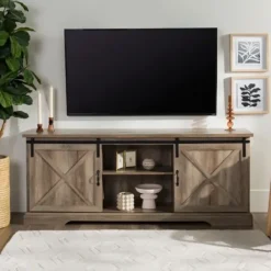 Tv Stands & Media Consoles-Kirkland's Home Wash Sliding Barn Door Tv Stand Gray