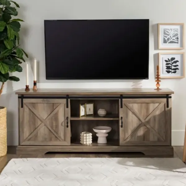 Tv Stands & Media Consoles-Kirkland's Home Wash Sliding Barn Door Tv Stand Gray