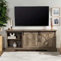 Tv Stands & Media Consoles-Kirkland's Home Wash Sliding Barn Door Tv Stand Gray
