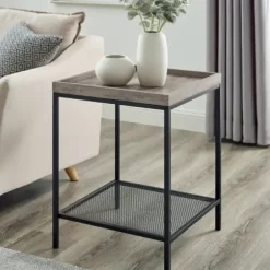 Accent & End Tables-Kirkland's Home Wash Square Tray Style Top Accent Table Gray