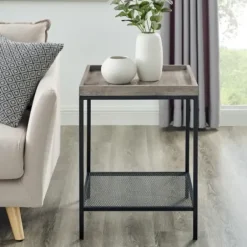 Accent & End Tables-Kirkland's Home Wash Square Tray Style Top Accent Table Gray