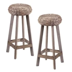 Bar Stools & Counter Height Stools-Kirkland's Home Wash Woven Hyacinth Bar Stools, Set Of 2 Gray
