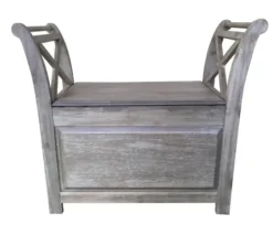Benches & Ottomans-Kirkland's Home Washed Acacia Wood Storage Bench With Arms Gray/White