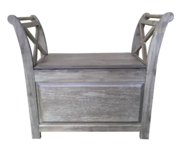 Benches & Ottomans-Kirkland's Home Washed Acacia Wood Storage Bench With Arms Gray/White