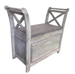 Benches & Ottomans-Kirkland's Home Washed Acacia Wood Storage Bench With Arms Gray/White