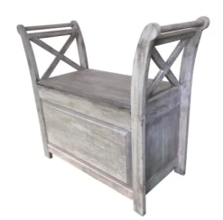 Benches & Ottomans-Kirkland's Home Washed Acacia Wood Storage Bench With Arms Gray/White