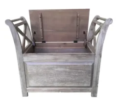 Benches & Ottomans-Kirkland's Home Washed Acacia Wood Storage Bench With Arms Gray/White