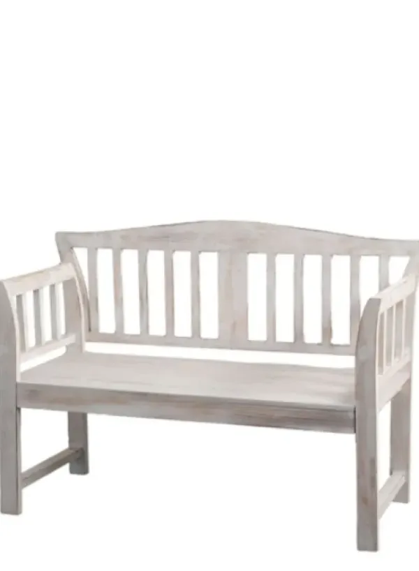 Benches & Ottomans-Kirkland's Home Washed Arched Wood Bench White