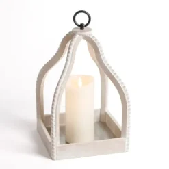 Lanterns-Kirkland's Home Washed Beaded Open Lantern, 14 In. White