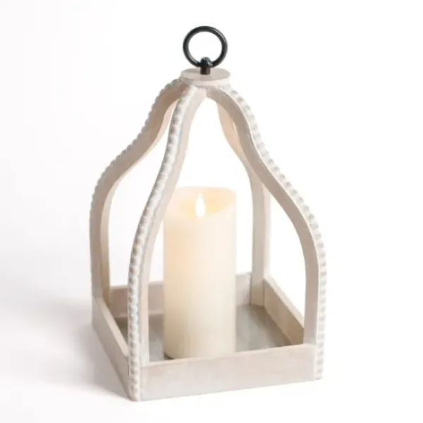 Lanterns-Kirkland's Home Washed Beaded Open Lantern, 14 In. White