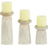 Candle Holders-Kirkland's Home Washed Carved Wood Candle Holders, Set Of 3 White