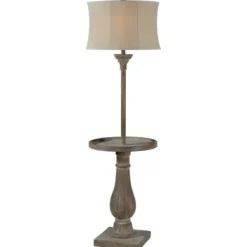 Floor Lamps-Kirkland's Home Washed Driftwood Floor Lamp With Tray Table Ivory