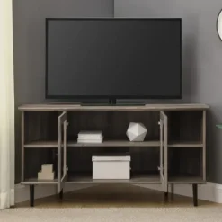 Tv Stands & Media Consoles-Kirkland's Home Washed Glass Door Corner Tv Stand Gray