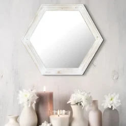 Decorative Mirrors-Kirkland's Home Washed Hexagon Frame Mirror White