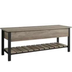 Entryway Furniture-Kirkland's Home Washed Lift-Top Storage Bench Gray