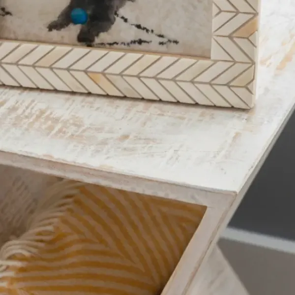 Accent & End Tables-Kirkland's Home Washed Mango Wood Hourglass Accent Table White