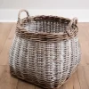 Baskets & Boxes-Kirkland's Home Washed Melanie Round Belly Wicker Basket White