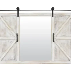 Decorative Mirrors-Kirkland's Home Washed Sliding Barn Door Wall Mirror White