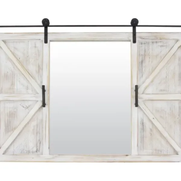 Decorative Mirrors-Kirkland's Home Washed Sliding Barn Door Wall Mirror White