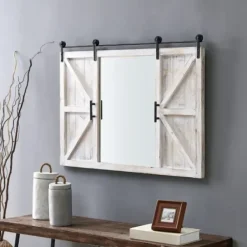 Decorative Mirrors-Kirkland's Home Washed Sliding Barn Door Wall Mirror White