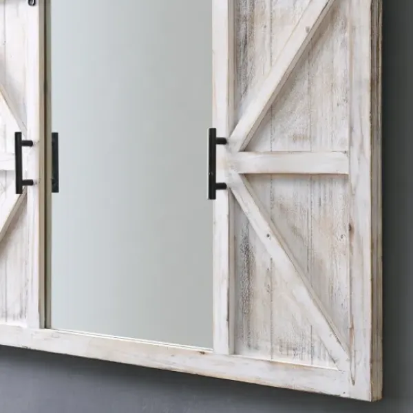 Decorative Mirrors-Kirkland's Home Washed Sliding Barn Door Wall Mirror White