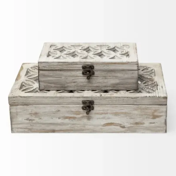 Baskets & Boxes-Kirkland's Home Washed Wood Boxes, Set Of 2 White