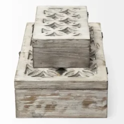 Baskets & Boxes-Kirkland's Home Washed Wood Boxes, Set Of 2 White