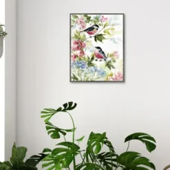 Canvas Art-Kirkland's Home Watercolor Birds I Framed Canvas Art Print Green/Red/White