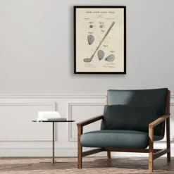 Framed Art-Kirkland's Home Watercolor Golf Club Framed Art Print Gray/Tan