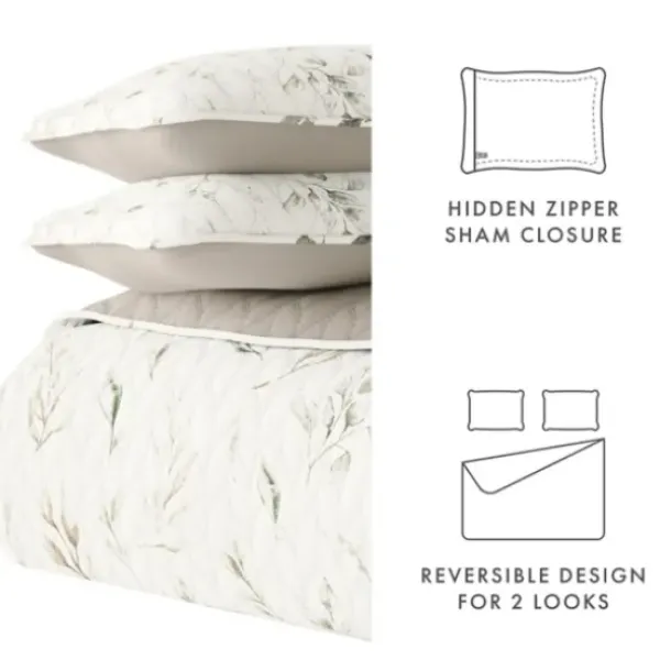 Quilts-Kirkland's Home Watercolor Leaves Reversible 2-Pc. Twin Quilt Set White/Green/Tan