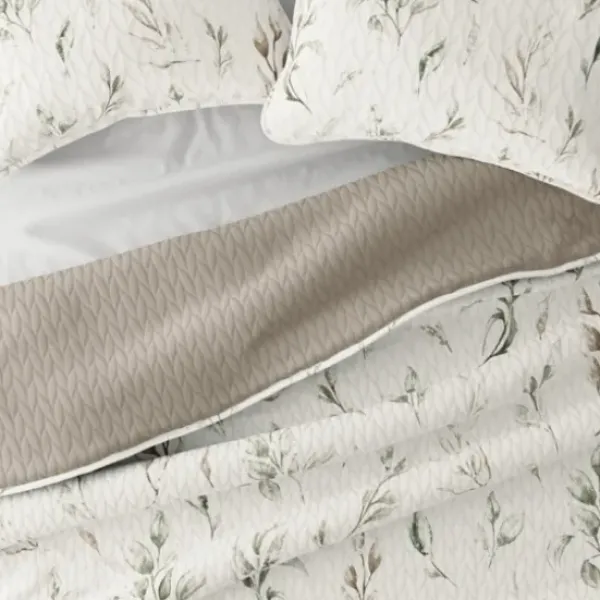 Quilts-Kirkland's Home Watercolor Leaves Reversible 3-Pc. King Quilt Set White/Green/Tan
