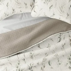 Quilts-Kirkland's Home Watercolor Leaves Reversible 3-Pc. Queen Quilt Set White/Green/Tan