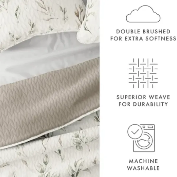 Quilts-Kirkland's Home Watercolor Leaves Reversible 3-Pc. Queen Quilt Set White/Green/Tan