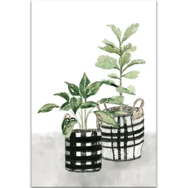 Canvas Art-Kirkland's Home Watercolor Plaid Vase Canvas Art Print, 20X30 In. Green/Black