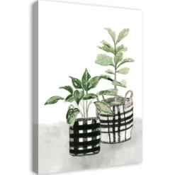 Canvas Art-Kirkland's Home Watercolor Plaid Vase Canvas Art Print, 20X30 In. Green/Black