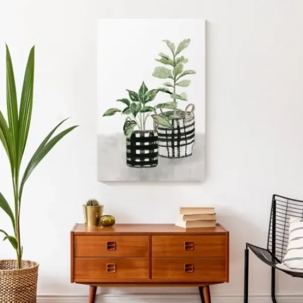 Canvas Art-Kirkland's Home Watercolor Plaid Vase Canvas Art Print, 20X30 In. Green/Black