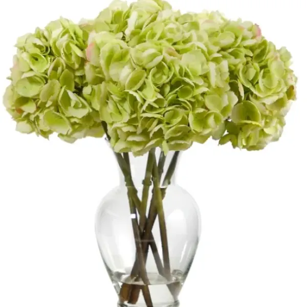 Arrangements & Greenery-Kirkland's Home Watered Hydrangea Bouquet In Round Glass Vase Green
